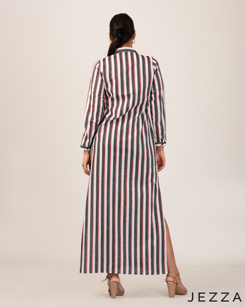 Timeless Ease: Linen Collared A-Line Dress 72341